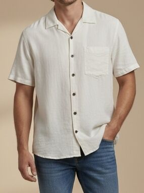 Casual Short-Sleeve Button-Down Shirt in Cream